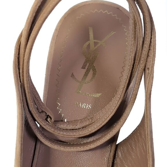YSL Sandals Gold Toe Slingback Taupe Suede Sandals Size 38 |  7.5 US - Picture 12 of 12
